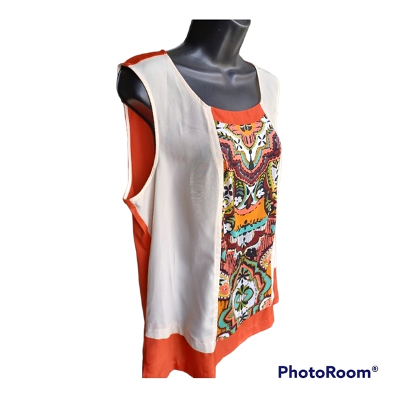 🎯🎯 Sale 🎯🎯 ECI New York Cream & Orange Burnt Top Sz XL - Picture 3 of 7